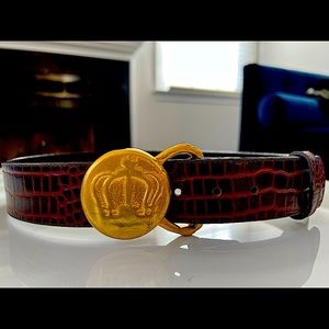 STUNNING Vintage Belt! Lame + Rain Work, EMBOSSED LEATHER